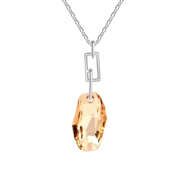 Silvertone Geometric Link Necklace with Goldenshadow Swarovski Crystal - Picture 1 of 1